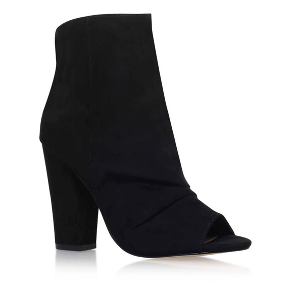 CHIC Black Suedette peep-toe Boho  ankle boots - Picture 2 of 3